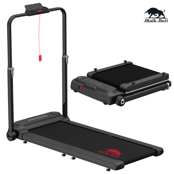 Black Bull Folding Treadmill with Bluetooth and App | Maximum motor power: 2 hp, speed: 1–10 km/h, weight capacity: 120